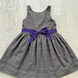 Ralph Lauren brown Plaid Dress with Purple Bow